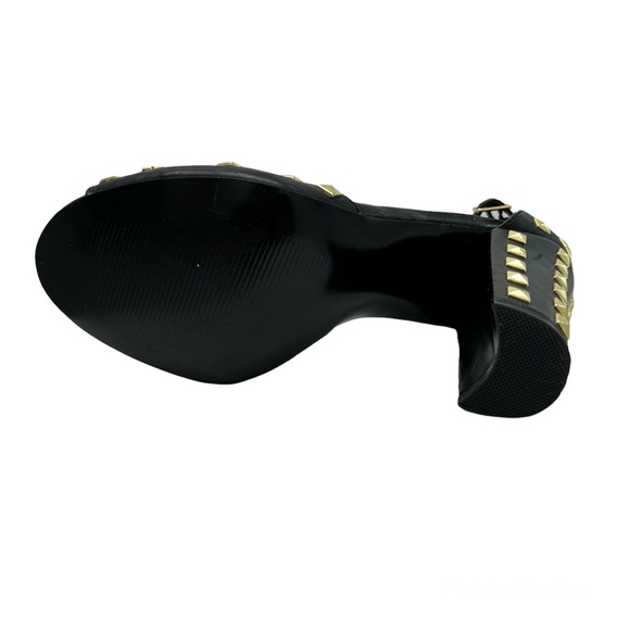 STEVE MADDEN "HUNNIE" BLACK ANKLE STRAP OPEN TOE HEELS WITH GOLD STUDS - Picture 14 of 16